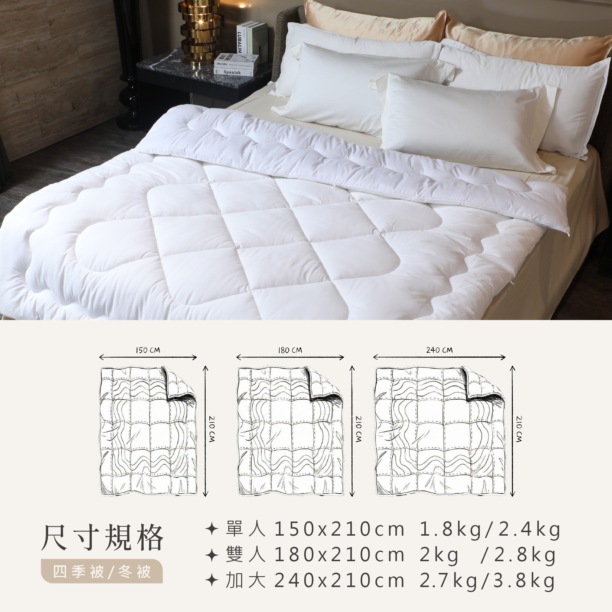 雙溫感高保溫石墨烯蠶絲被白品款